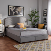 Baxton Studio Larese-Grey-King Larese Light Grey Fabric Upholstered 2-Drawer King Size Platform Storage Bed